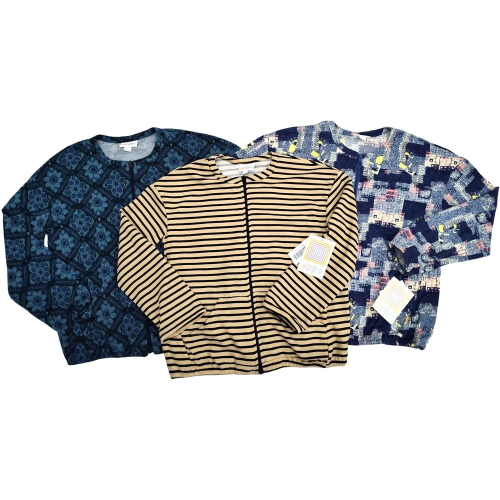 LuLaRoe Girls Monroe Jacket Lot 3pc Sz 14 Lightweight Bomber Full Zip Pockets